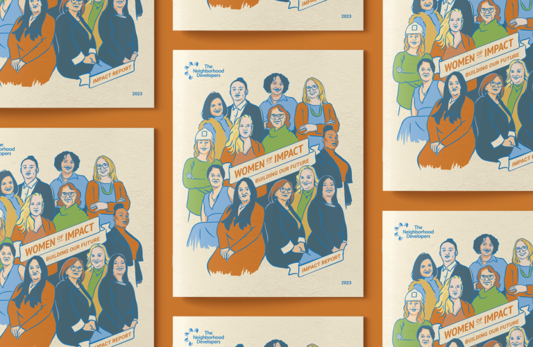 Colorful illustrated cover designs for TND's 2023 Annual Report