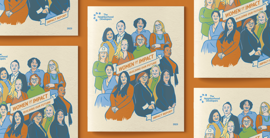 Colorful illustrated cover designs for TND's 2023 Annual Report